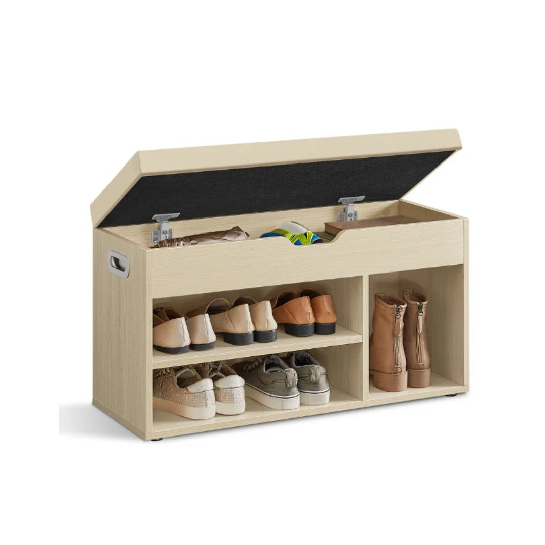 Shoe Storage Bench With Cushion, Drawers & Shelves, 31.5 Inch