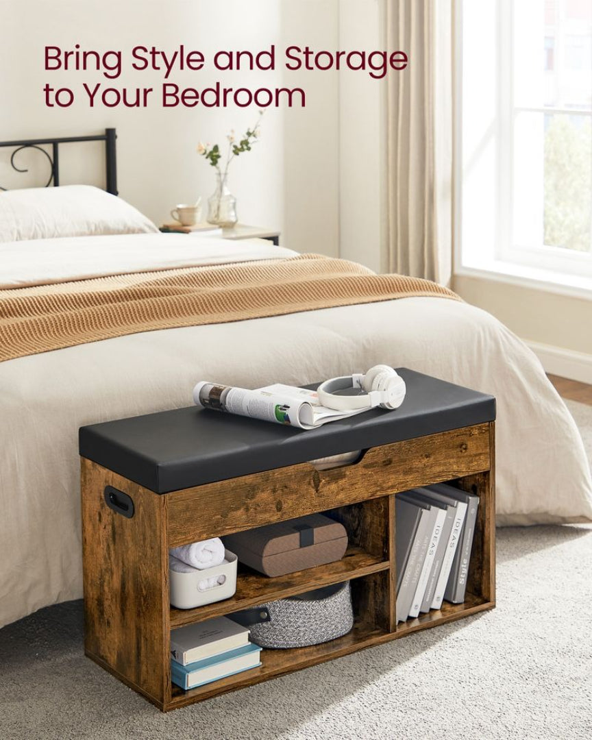 Shoe Storage Bench With Cushion, Drawers & Shelves, 31.5 Inch