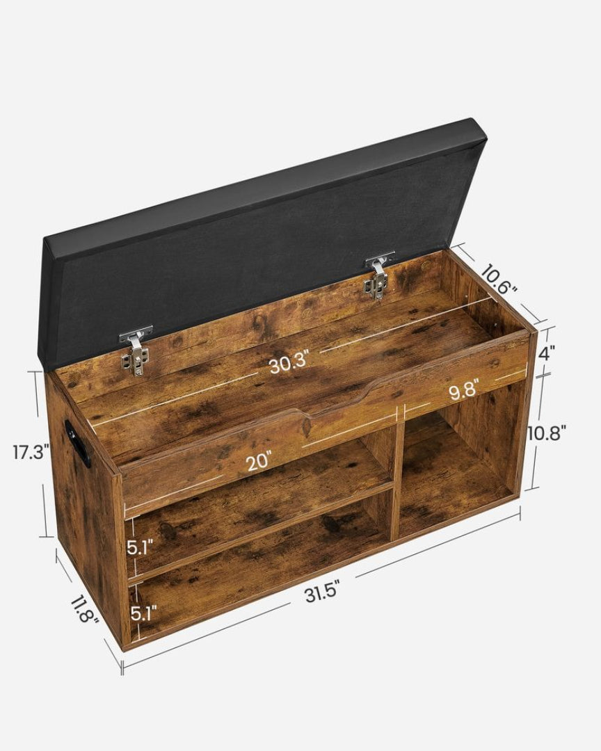 Shoe Storage Bench With Cushion, Drawers & Shelves, 31.5 Inch