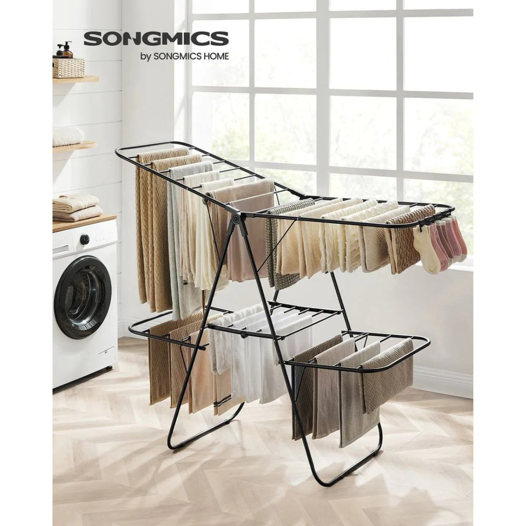 Clothes Drying Rack Foldable 2-Level With Adjustable Wings 67.3in