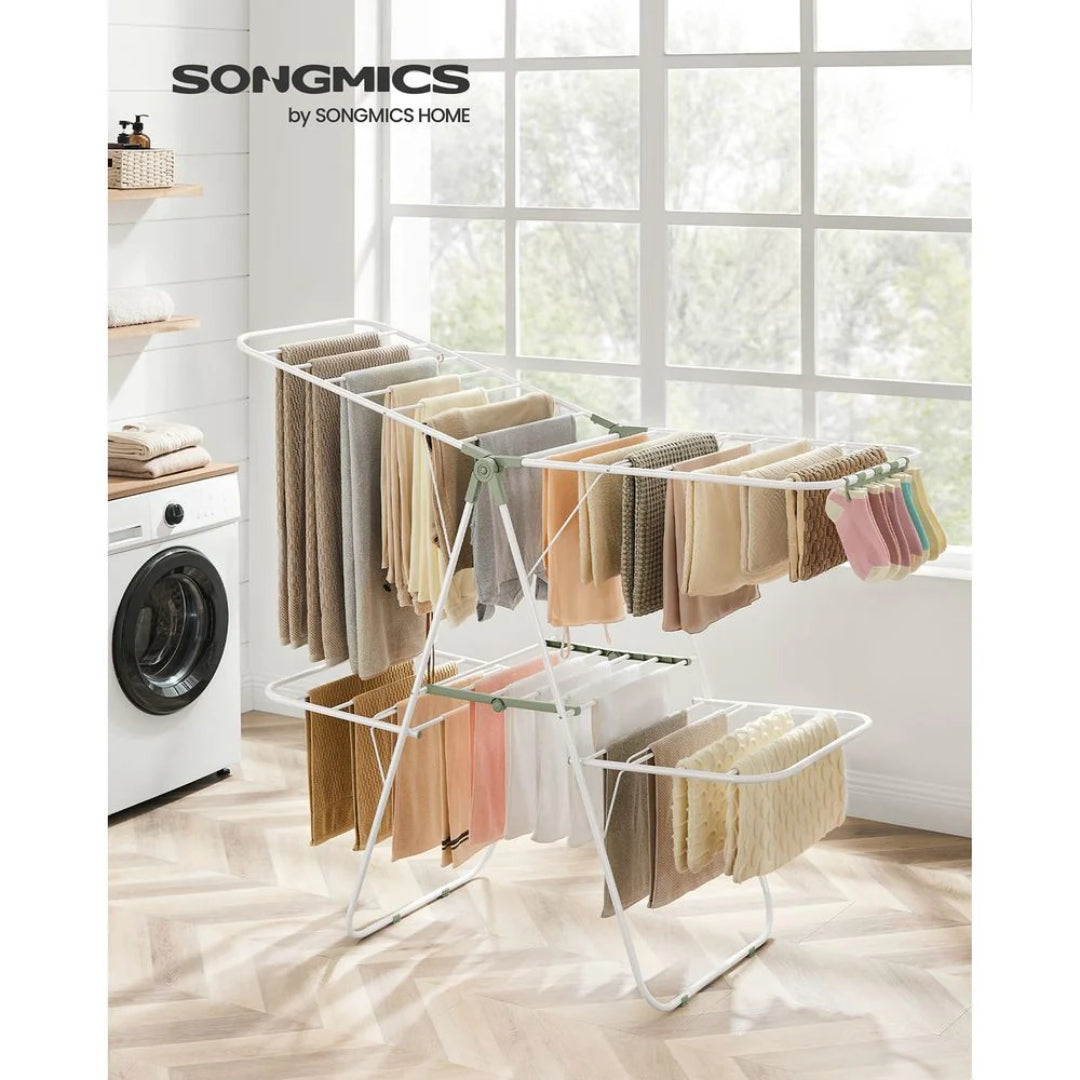 Clothes Drying Rack Foldable 2-Level With Adjustable Wings 67.3in