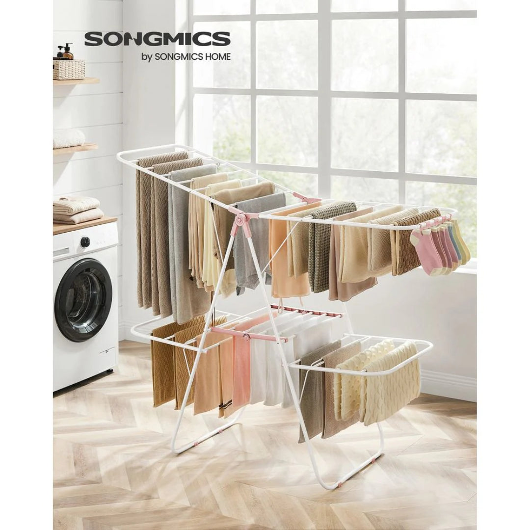 Clothes Drying Rack Foldable 2-Level With Adjustable Wings 67.3in
