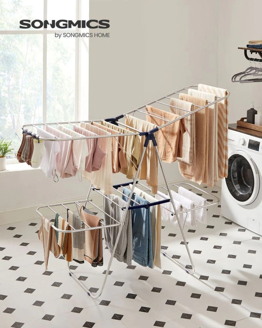 Clothes Drying Rack Foldable 2-Level With Adjustable Wings 67.3in