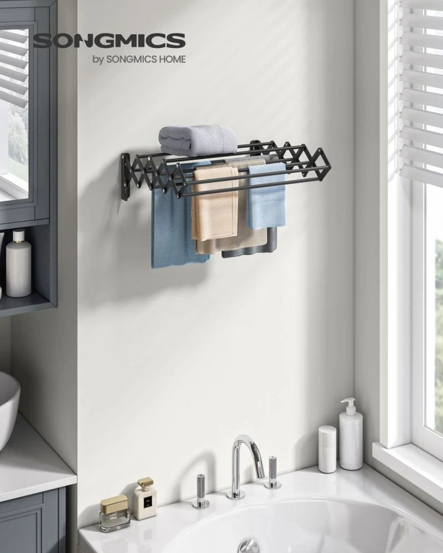 Wall Mounted Clothes Drying Rack Expandable 9 Rod Steel Airer