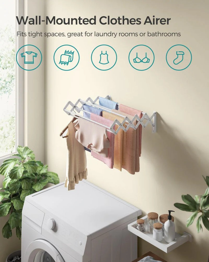Wall Mounted Clothes Drying Rack Expandable 9 Rod Steel Airer