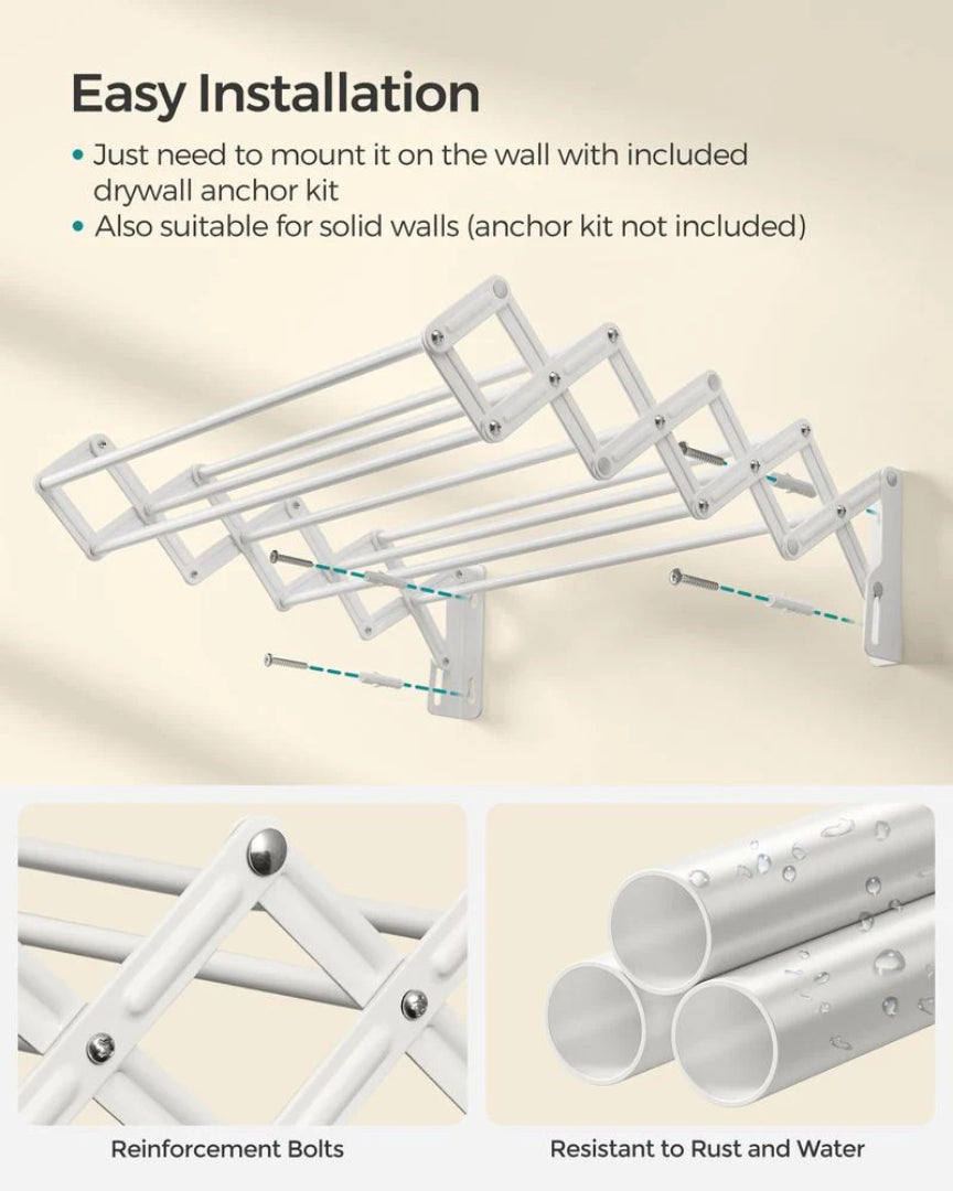 Wall Mounted Clothes Drying Rack Expandable 9 Rod Steel Airer