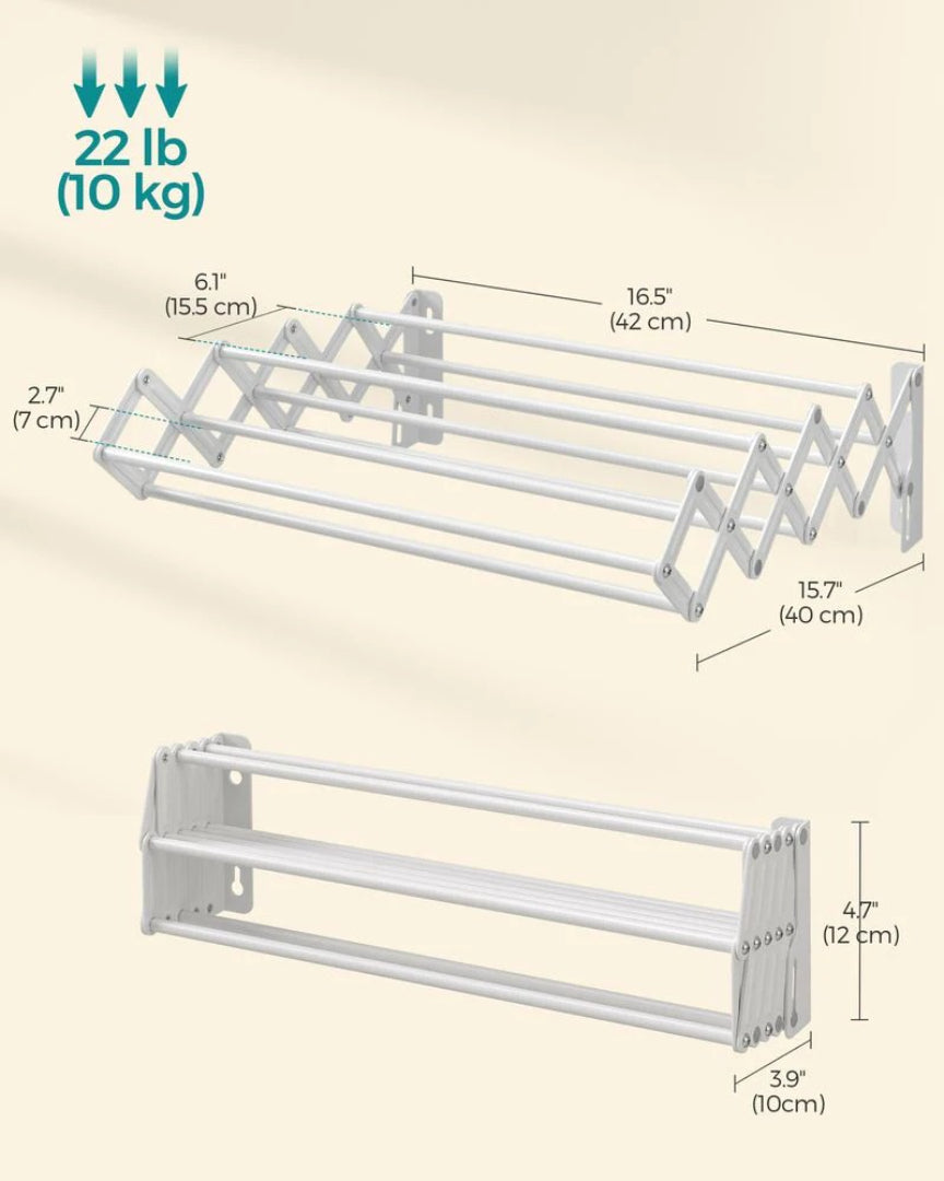 Wall Mounted Clothes Drying Rack Expandable 9 Rod Steel Airer