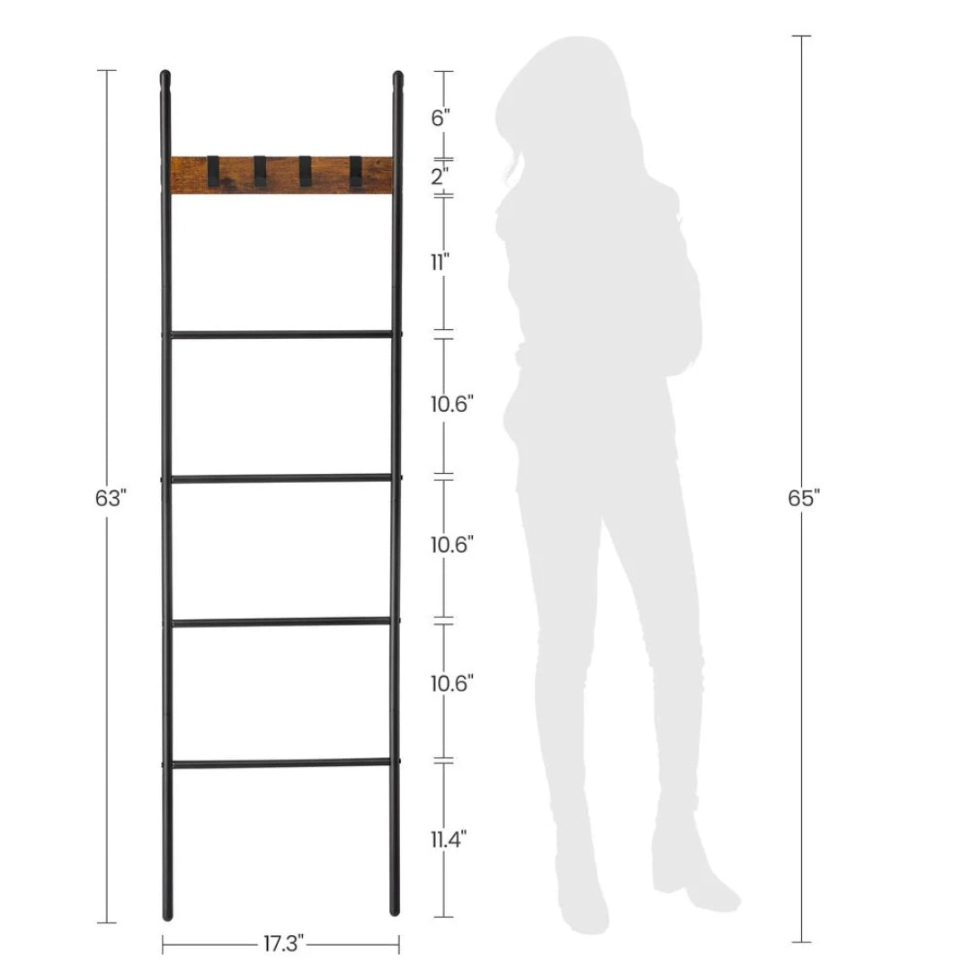 Blanket Ladder Shelf 5-Tier Towel Rack With Hooks