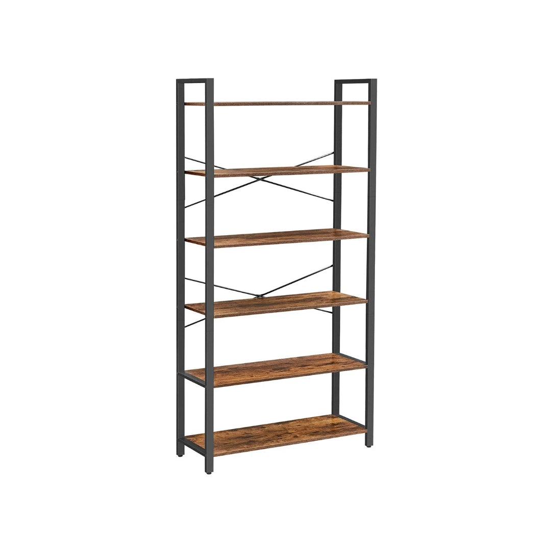 6 Tier Industrial Bookshelf With Steel Frame, 26/31.5 Inch Unit