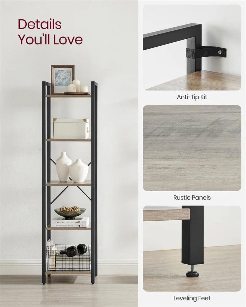 5 Shelf Storage Shelving Unit With Steel Frame Bookcase