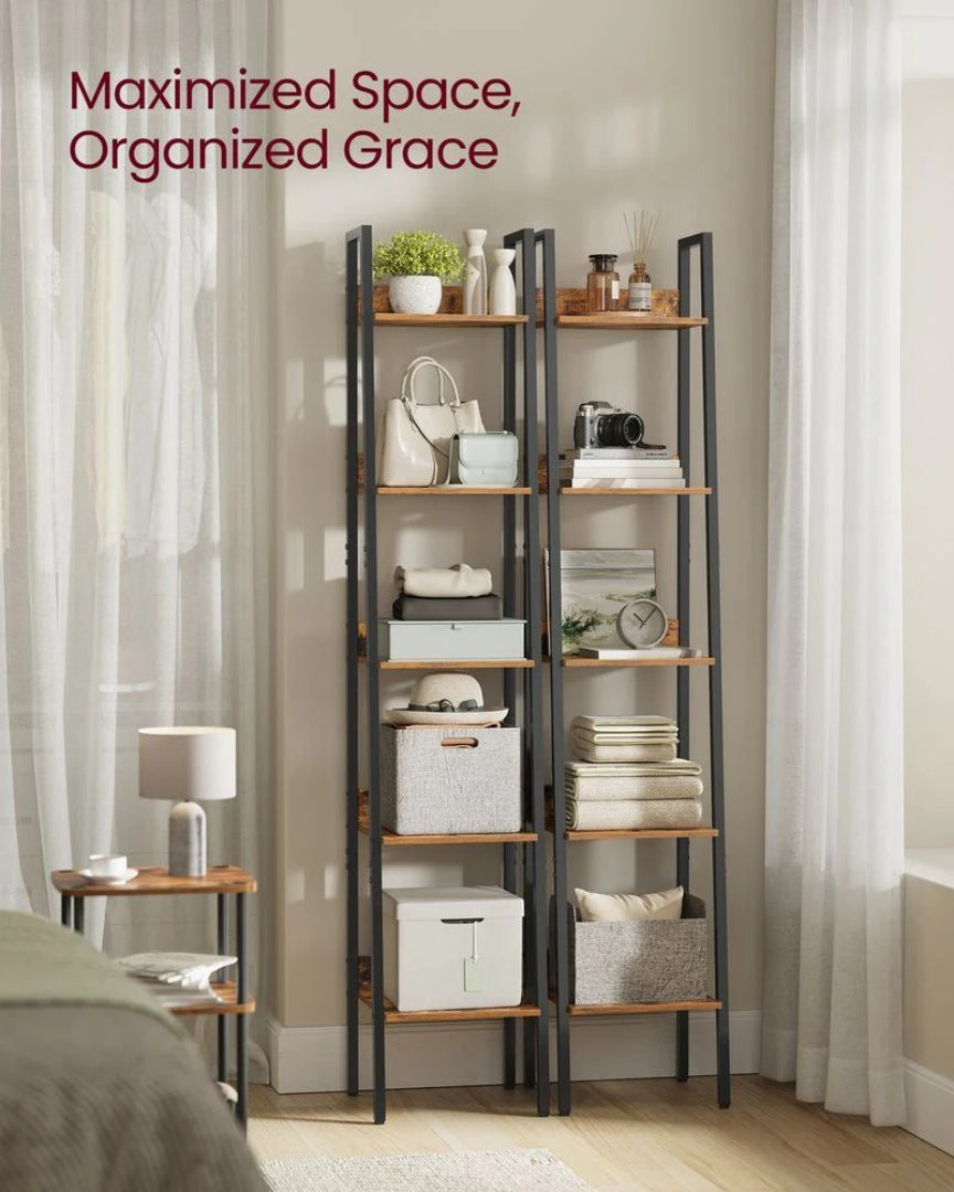 5 Tier Narrow Bookcase, 66.9 Inch Space Saving Storage Shelf