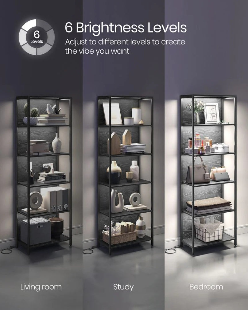 6 Tier LED Bookshelf With Dimmable Lights Display Shelf