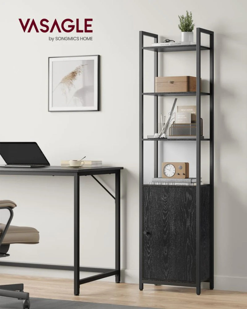 6 Tier Bookcase With Door And Adjustable Storage Shelves