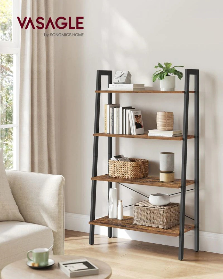 4 Tier Ladder Shelf With Steel Frame Storage Rack