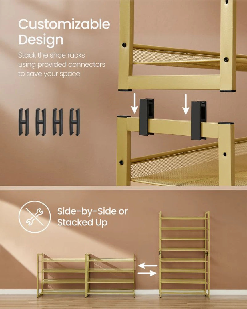 8 Tier Shoe Rack With Metal Shelves, Large Capacity Organizer