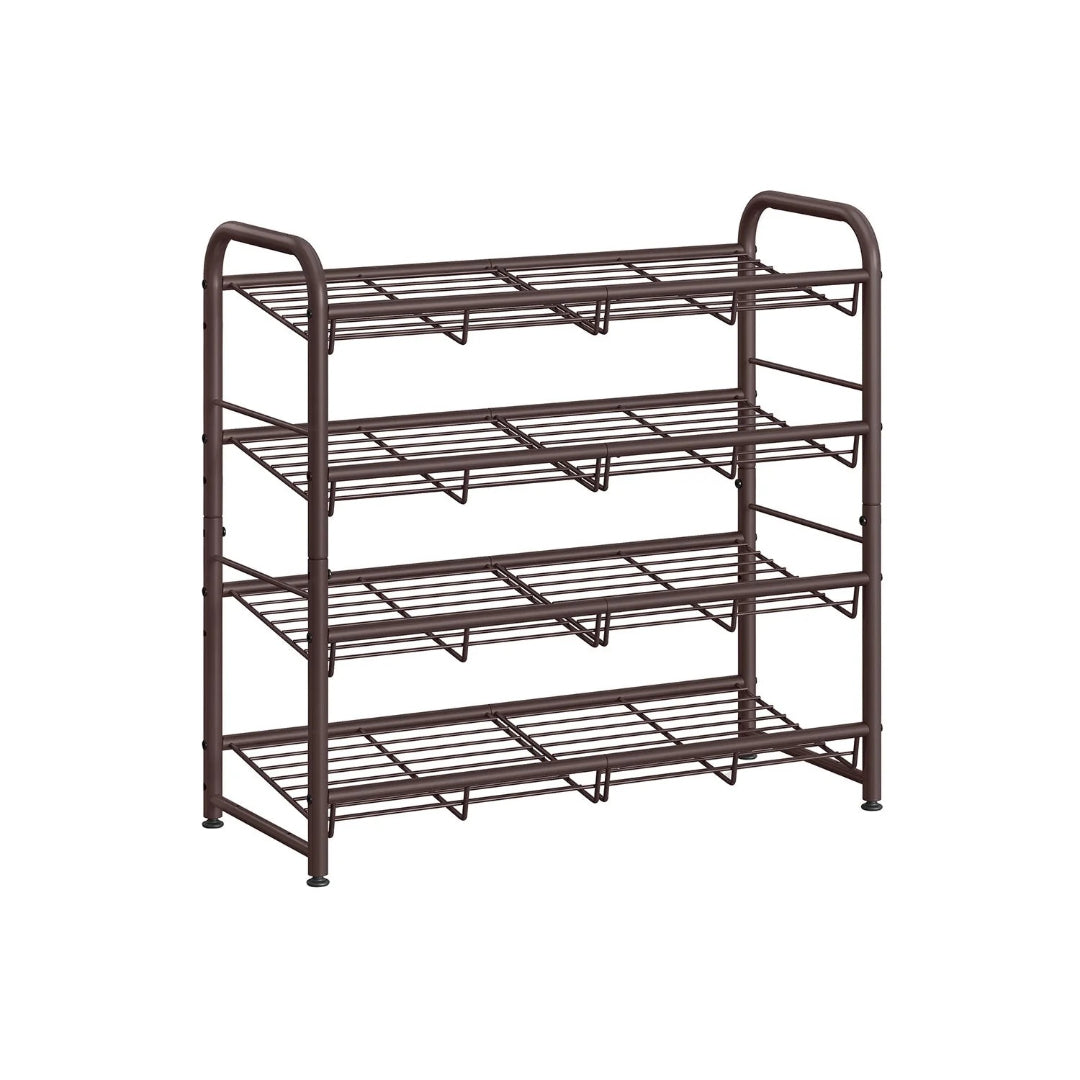 4 Tier Shoe Rack With Metal Shelves, Holds 16 Pairs Organizer