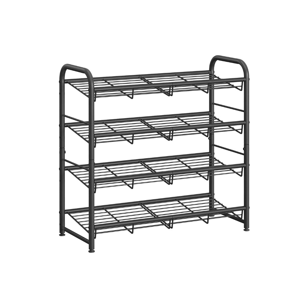 4 Tier Shoe Rack With Metal Shelves, Holds 16 Pairs Organizer