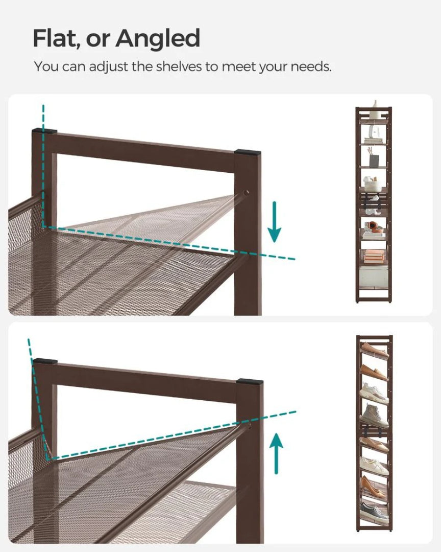 8 Tier Shoe Rack With Metal Shelves, Large Capacity Organizer