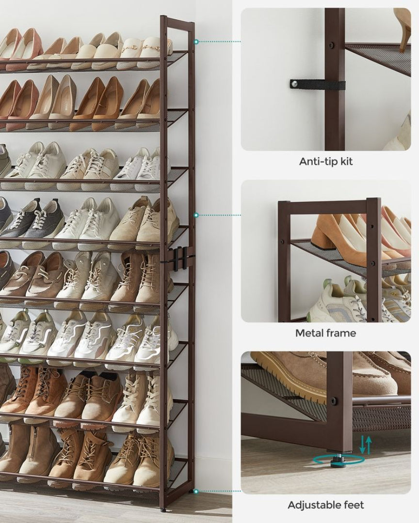 8 Tier Shoe Rack With Metal Shelves, Large Capacity Organizer