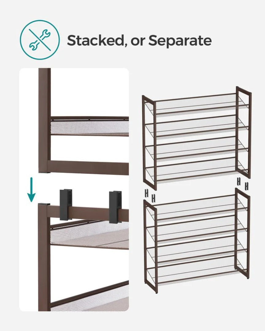8 Tier Shoe Rack With Metal Shelves, Large Capacity Organizer