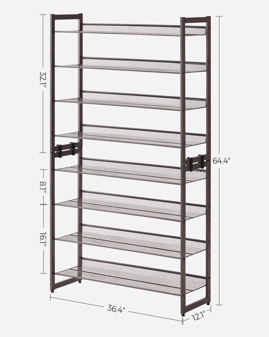 8 Tier Shoe Rack With Metal Shelves, Large Capacity Organizer