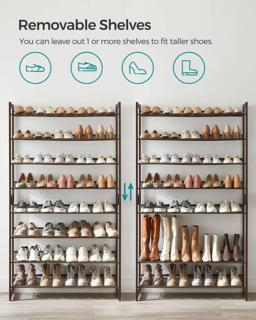 8 Tier Shoe Rack With Metal Shelves, Large Capacity Organizer