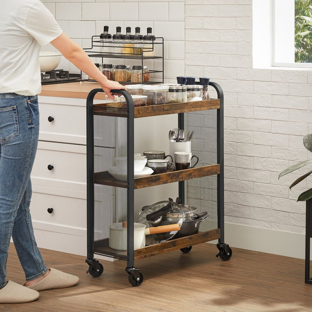 3 Tier Narrow Storage Cart With Wheels And Shelves