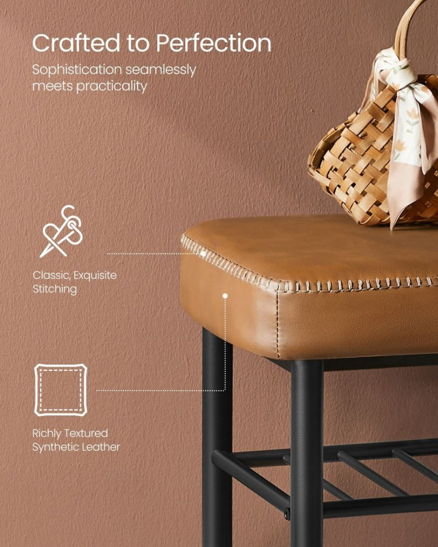 Shoe Bench With Cushion & Metal Shelves, 31.5/39.4 Inch Storage Bench