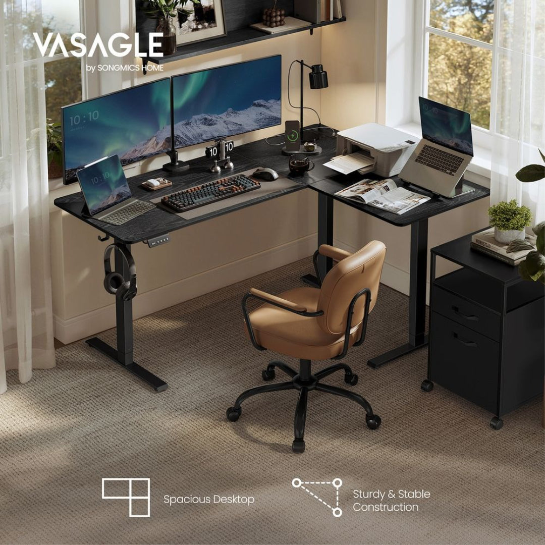 L Shaped Electric Standing Desk With Power Outlets, 47.2/63 Inch