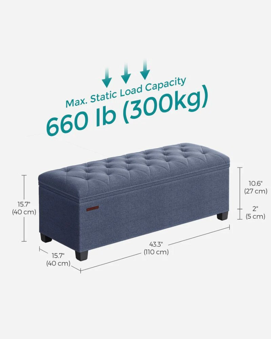 43.3 Inch Storage Ottoman Bench With Legs & Flip Lid Upholstered