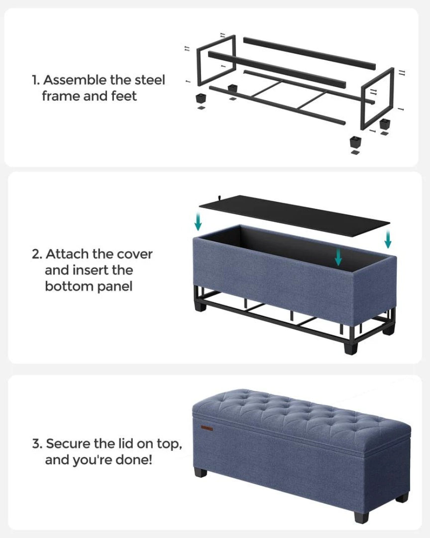 43.3 Inch Storage Ottoman Bench With Legs & Flip Lid Upholstered