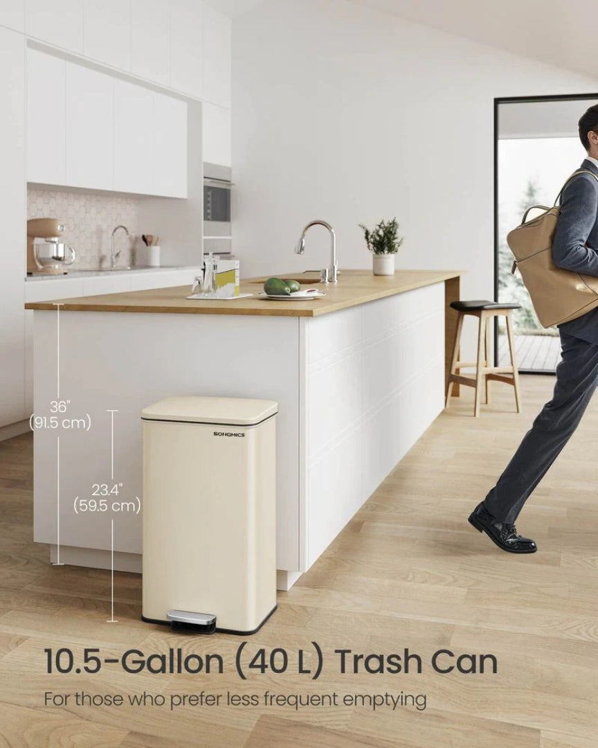 10.5-Gallon Stainless Steel Kitchen Trash Can with Soft-Close Lid
