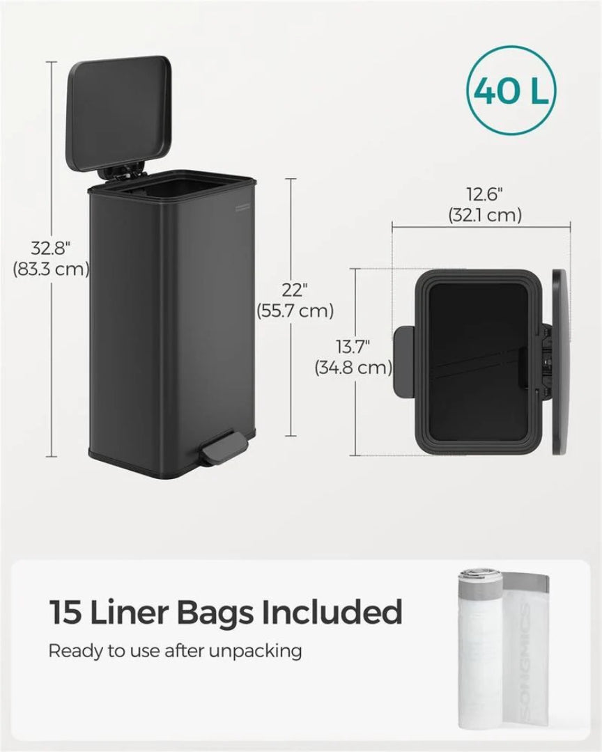 10.5-Gallon Stainless Steel Kitchen Trash Can with Soft-Close Lid