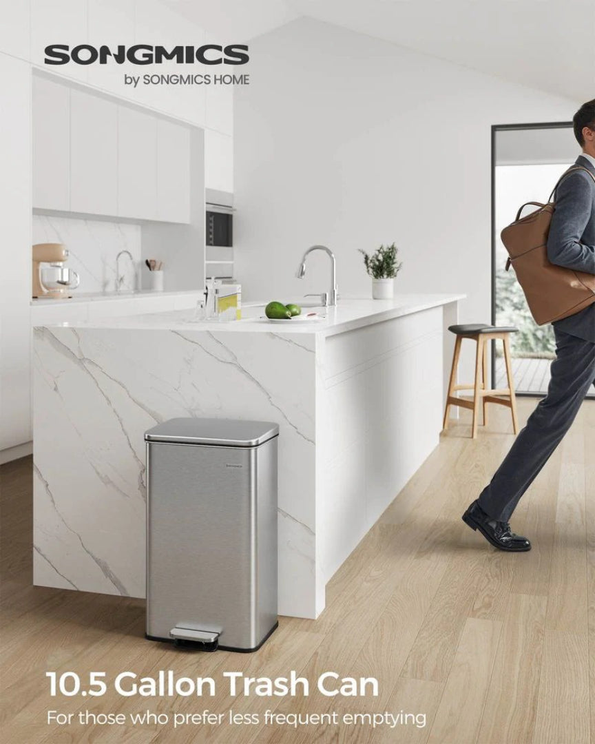 10.5-Gallon Stainless Steel Kitchen Trash Can with Soft-Close Lid