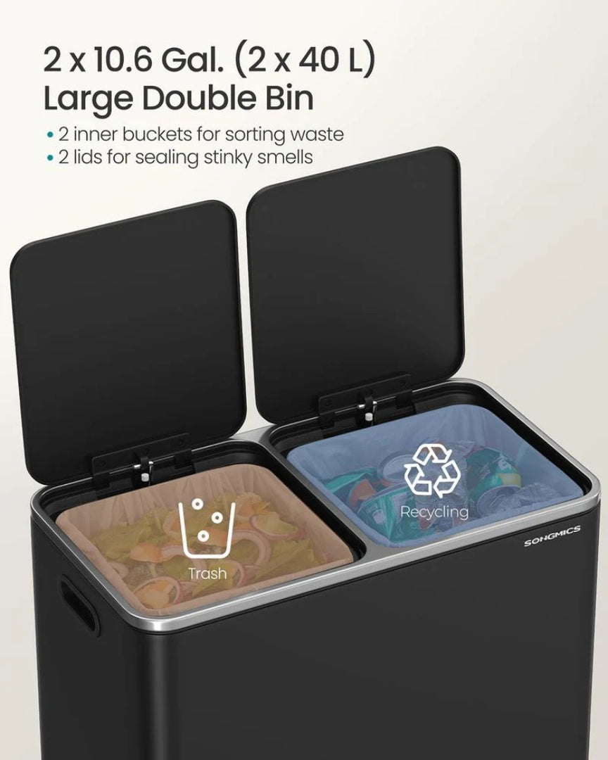 Dual Compartment Kitchen Trash Can with Pedal, 2 x 10.6 Gallon