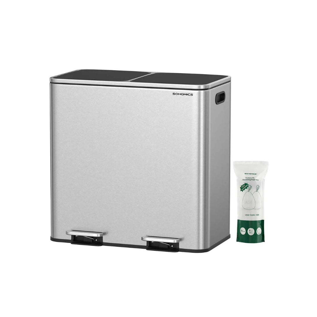 Dual Compartment Kitchen Trash Can with Pedal, 2 x 10.6 Gallon