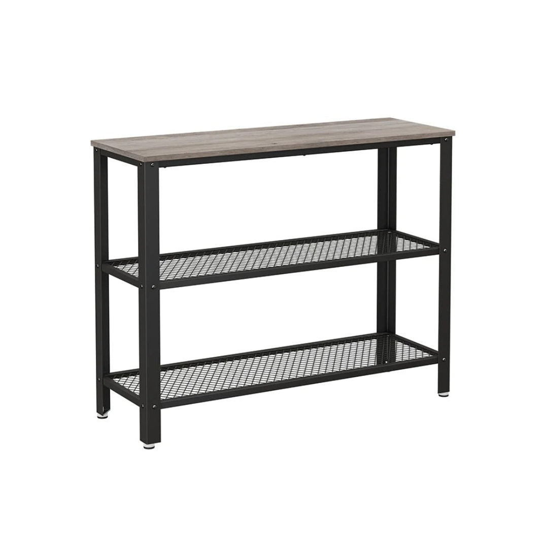 3-Tier Entryway Console Table with Mesh Shelves, Industrial Storage Shelf
