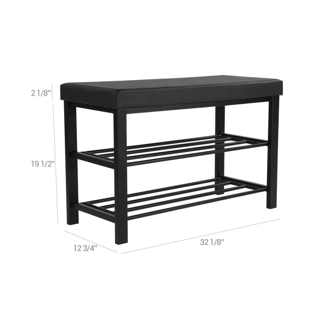 3 Tier Shoe Bench With Cushion & Storage Shelves Entryway Unit