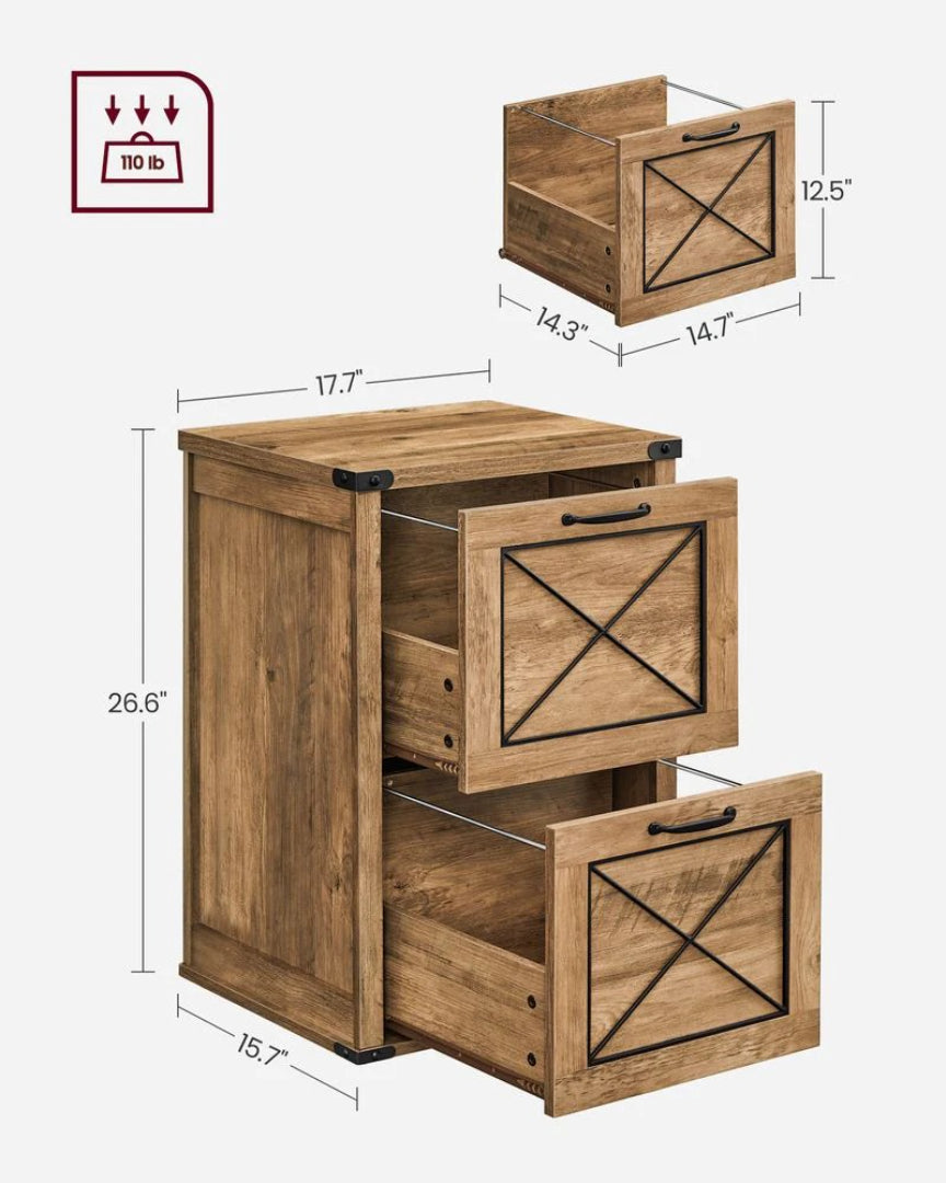 2 Drawer File Cabinet For A4 Files, Farmhouse Office Storage Unit
