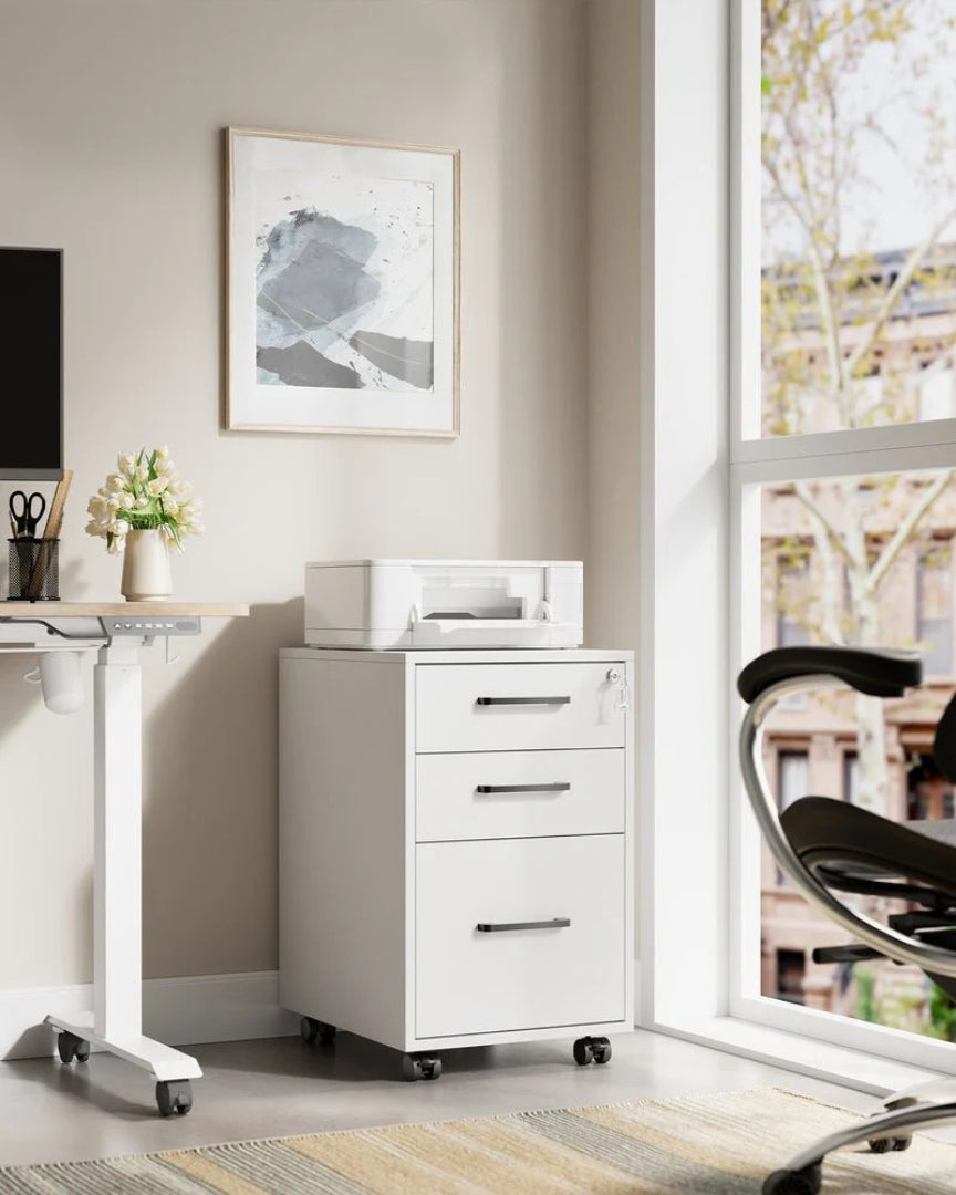 Office Filing Cabinet With Lock, 3 Drawer Mobile Storage Unit