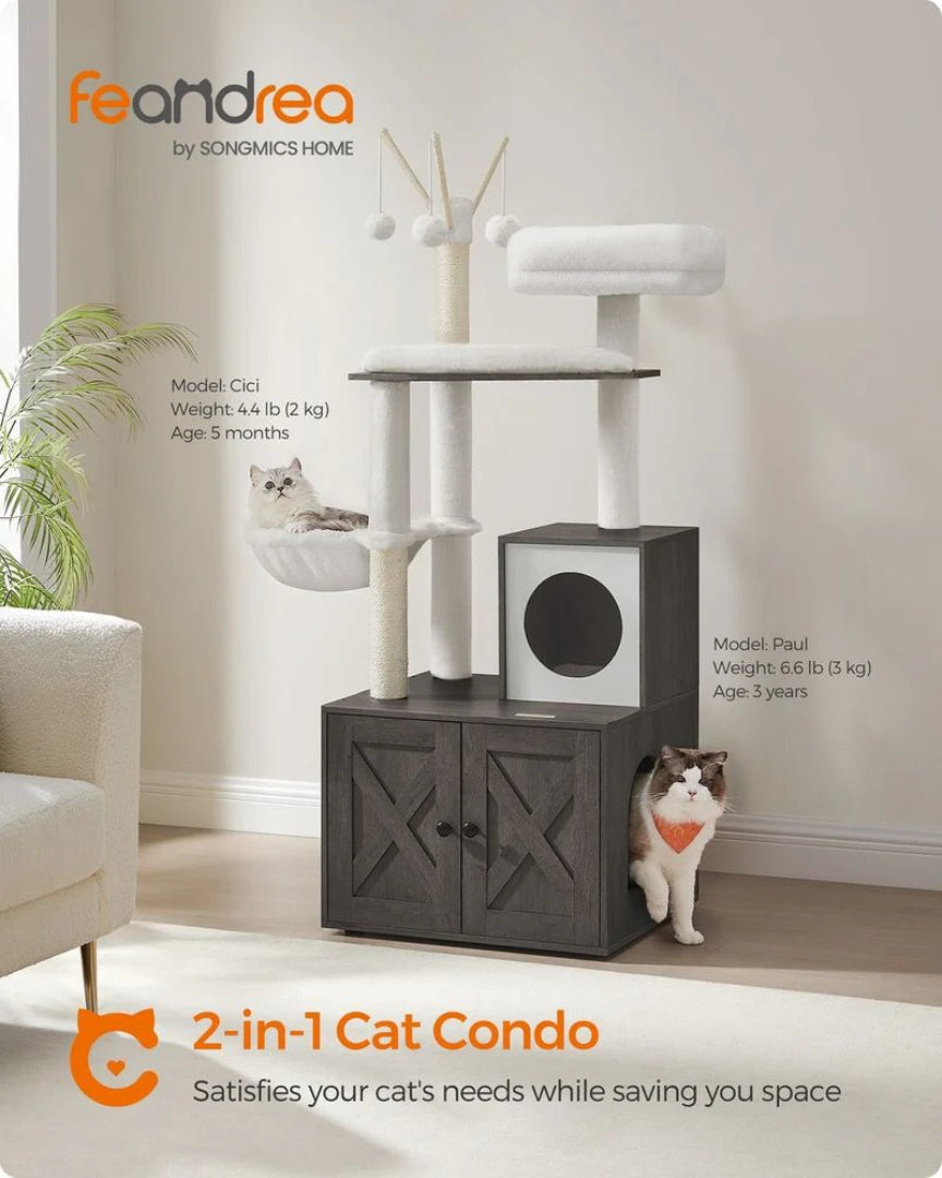 Cat Tree With Litter Box Enclosure Multi Level Cat Tower 22.6in