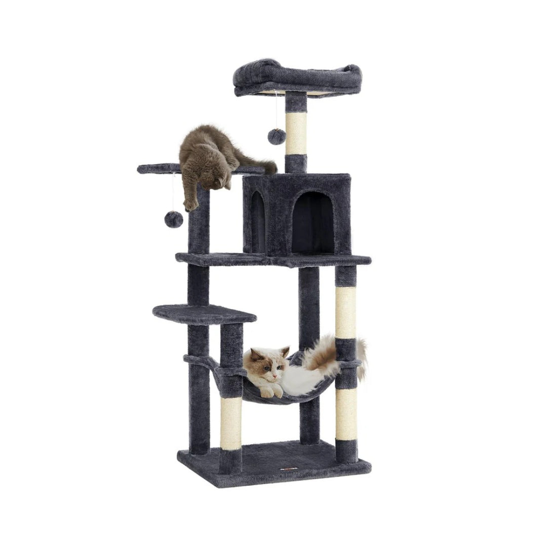 Cat Tower 56.3in Tall Multi Level Cat Tree With Hammock