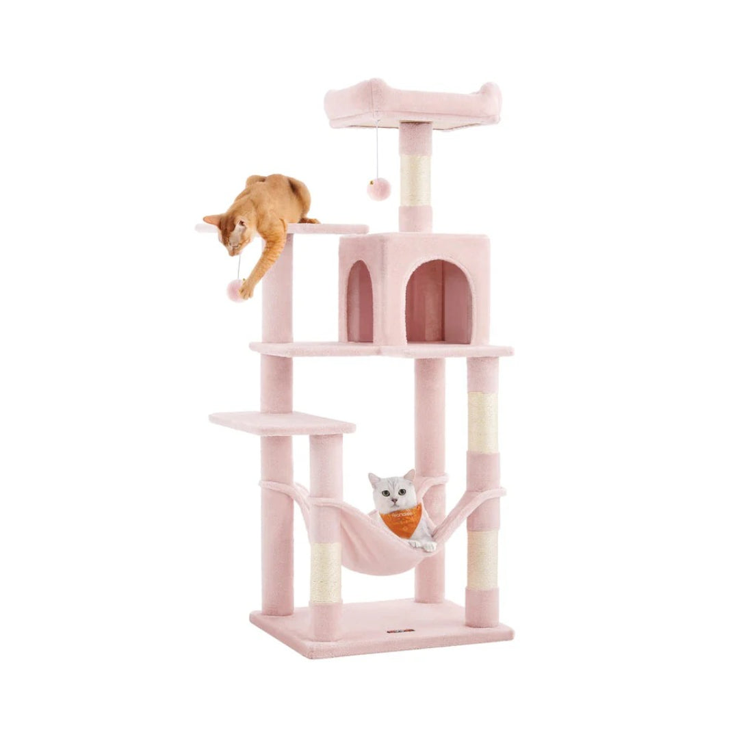 Cat Tower 56.3in Tall Multi Level Cat Tree With Hammock