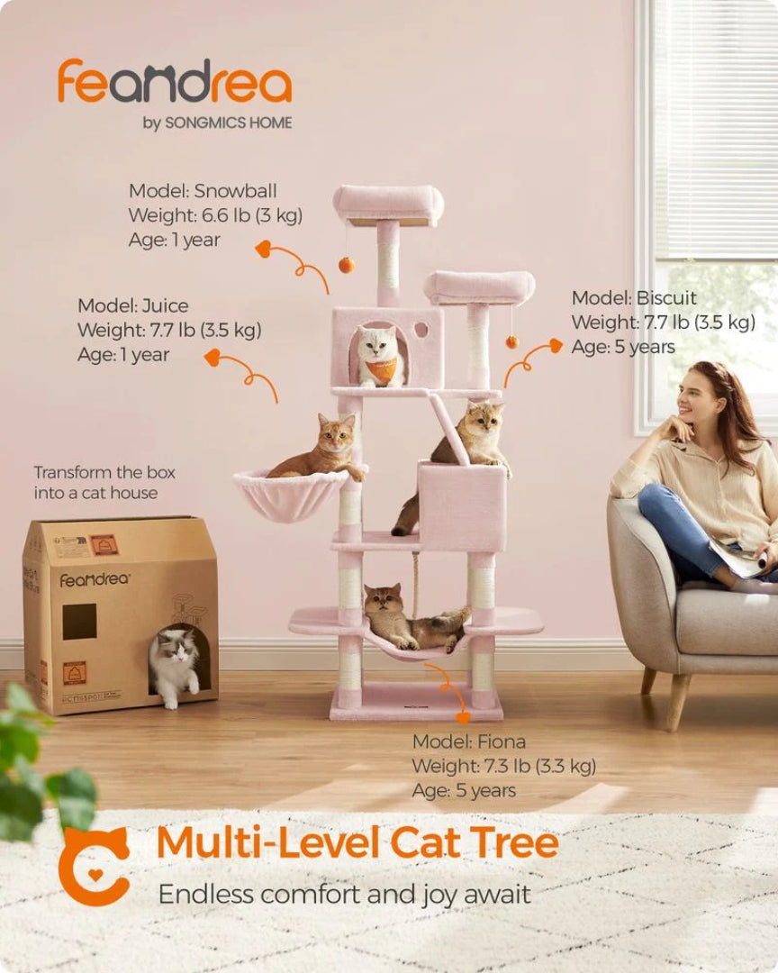 Cat Tree 66.1in Multi Level Cat Tower With Perches Caves Hammock