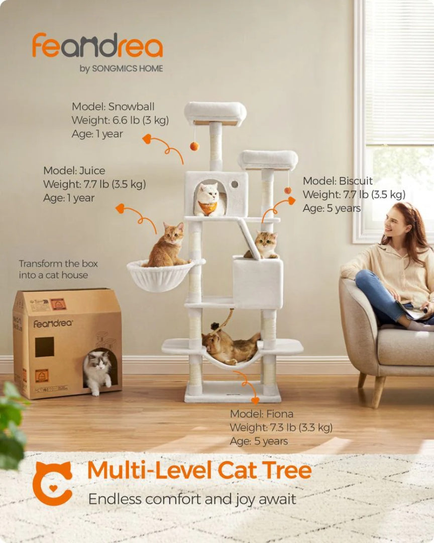 Cat Tree 66.1in Multi Level Cat Tower With Perches Caves Hammock