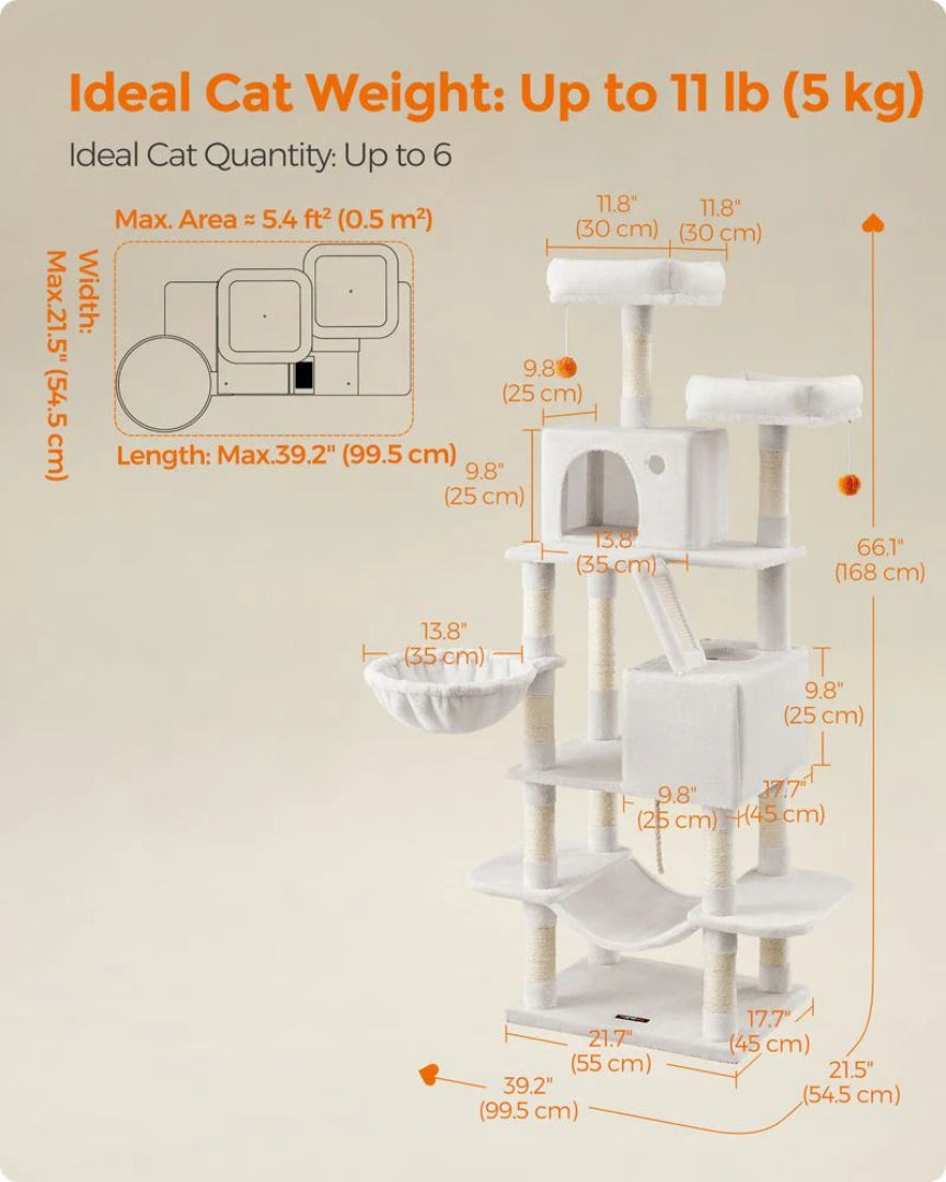 Cat Tree 66.1in Multi Level Cat Tower With Perches Caves Hammock