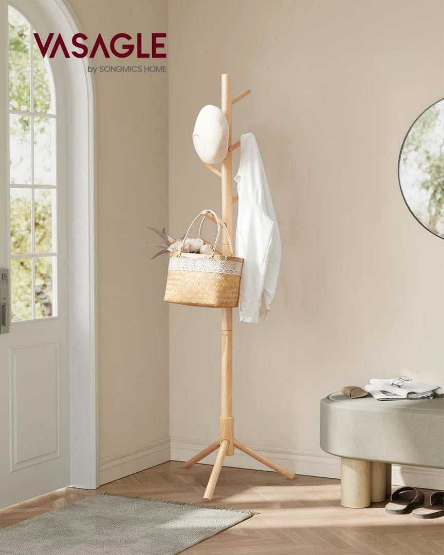 Solid Wood Coat Rack With 8 Hooks, 68.9 Inch Freestanding Stand