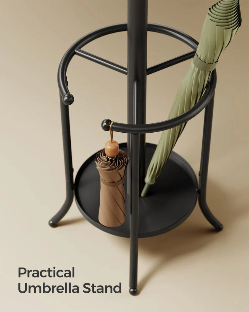 Freestanding Coat Rack With Umbrella Holder & 12 Hooks