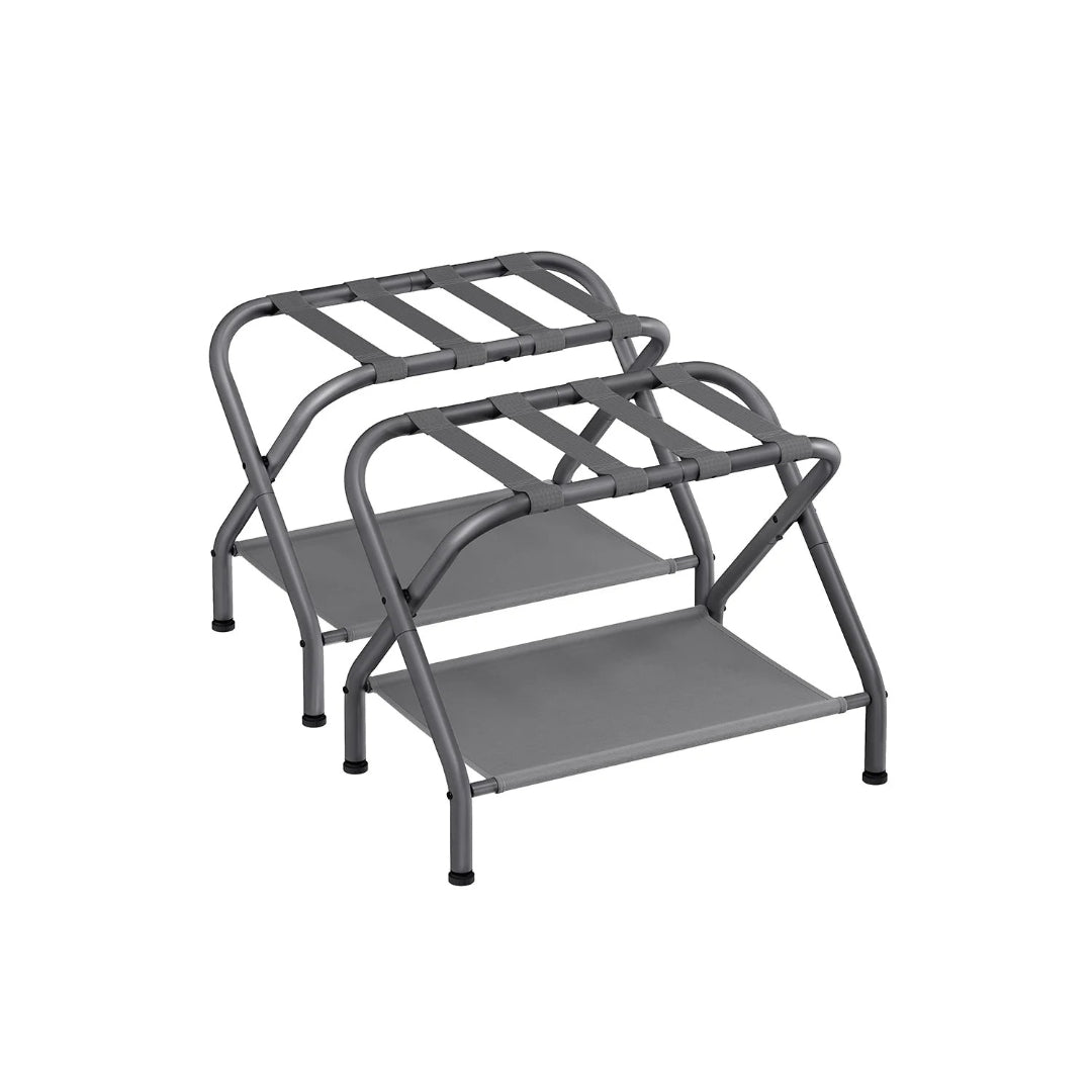 Folding Luggage Rack With Shelf Steel Suitcase Stand
