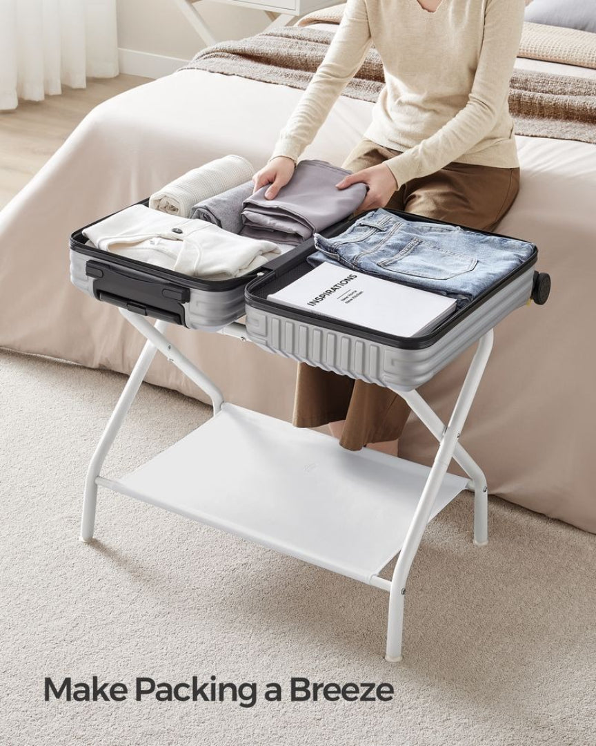 Folding Luggage Rack With Shelf Steel Suitcase Stand